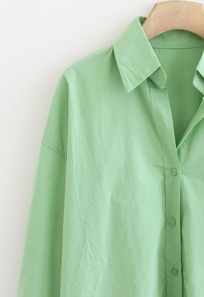 Oversized Button Down Hi-Lo Shirt in Green - Retro, Indie and Unique ...