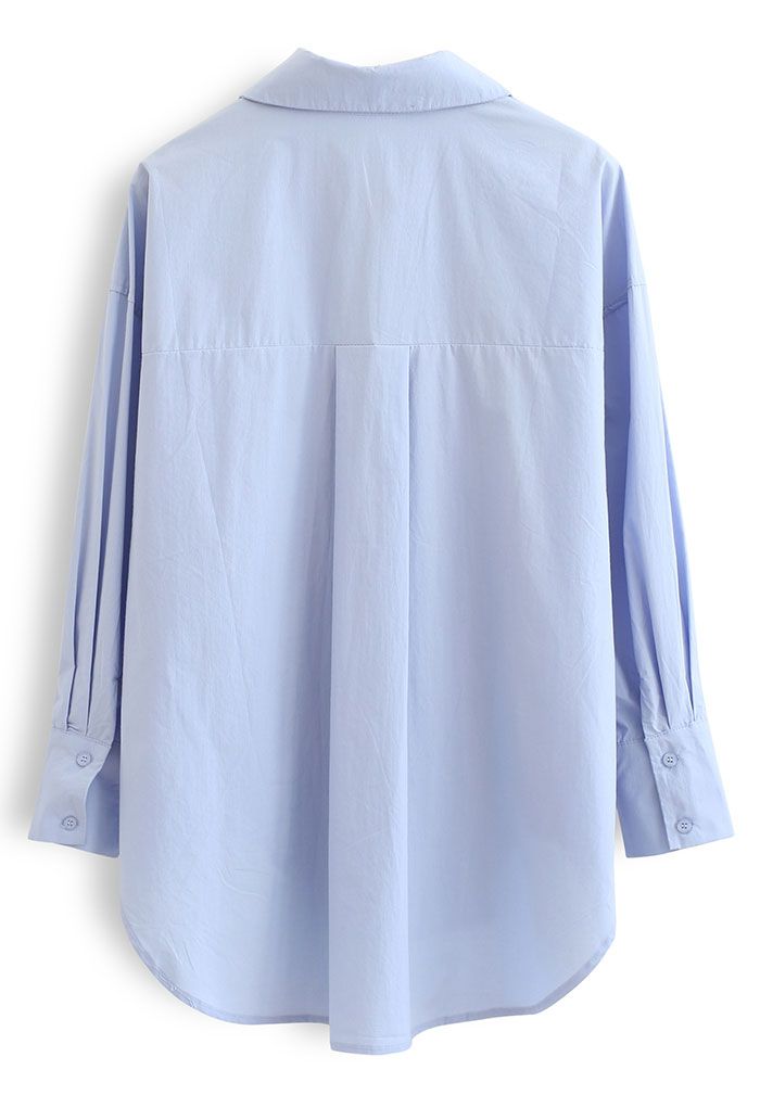 Oversized Button Down Hi-Lo Shirt in Blue