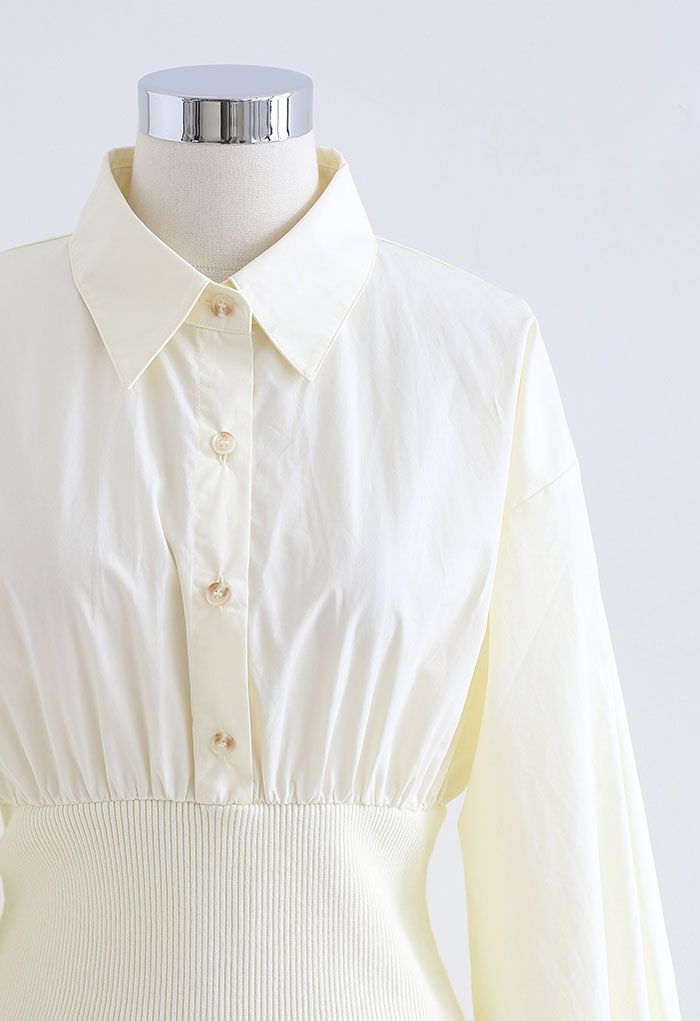 Button Down Cotton Shirt Dress in Cream