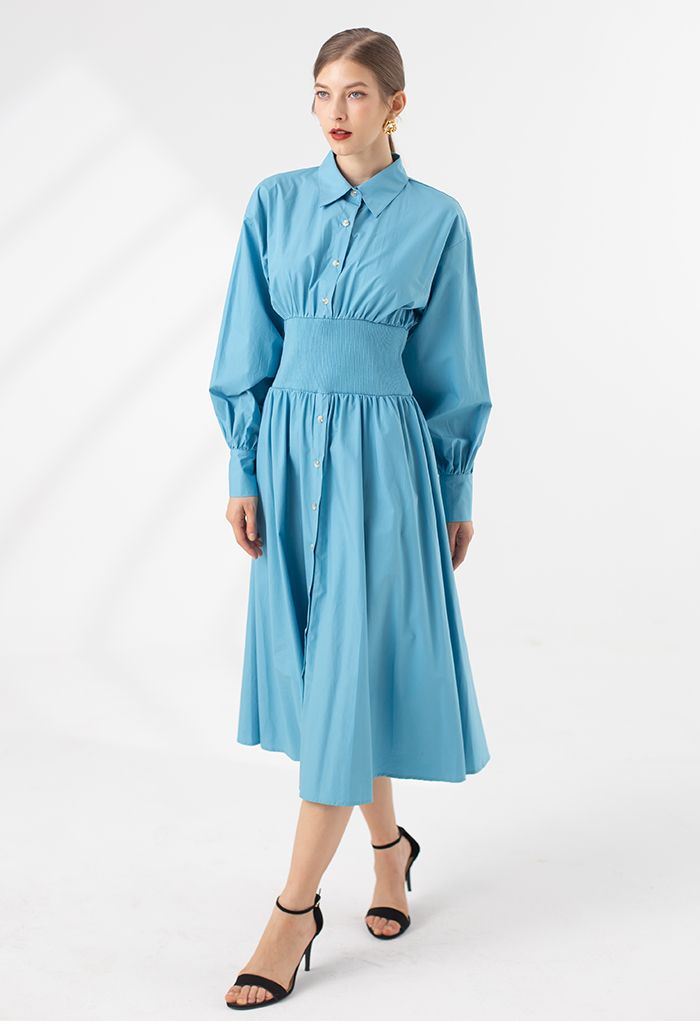 Button Down Cotton Shirt Dress in Blue - Retro, Indie and Unique Fashion