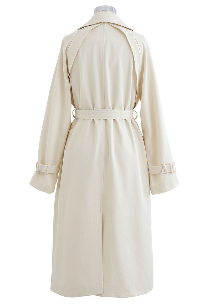 Double-Breasted Belted Trench Coat in Cream