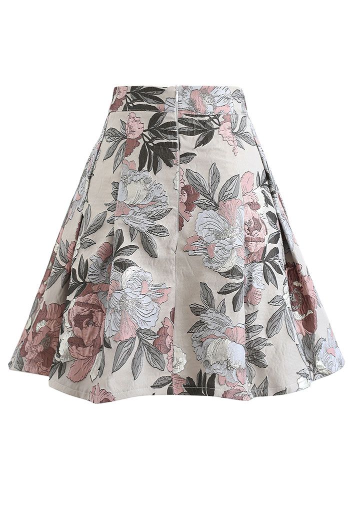 In Bloom Jacquard Flare Mini Skirt in Sand - Retro, Indie and Unique ...
