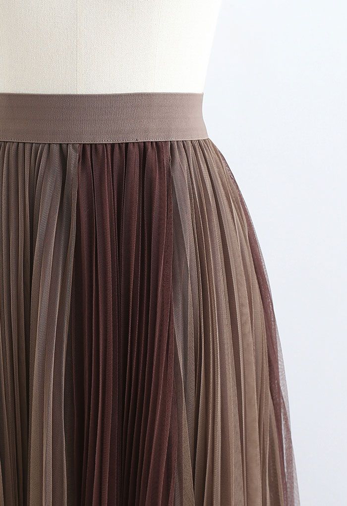 Brown Double Layered Pleated Tulle Mesh Skirt - Retro, Indie and Unique ...