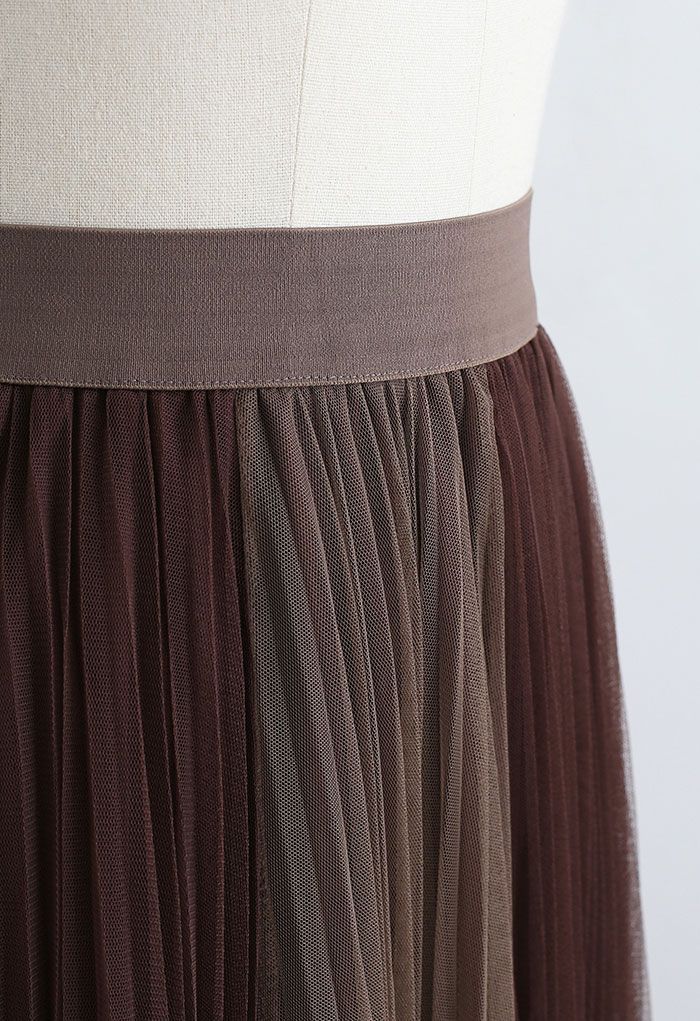 Brown Double Layered Pleated Tulle Mesh Skirt - Retro, Indie and Unique ...