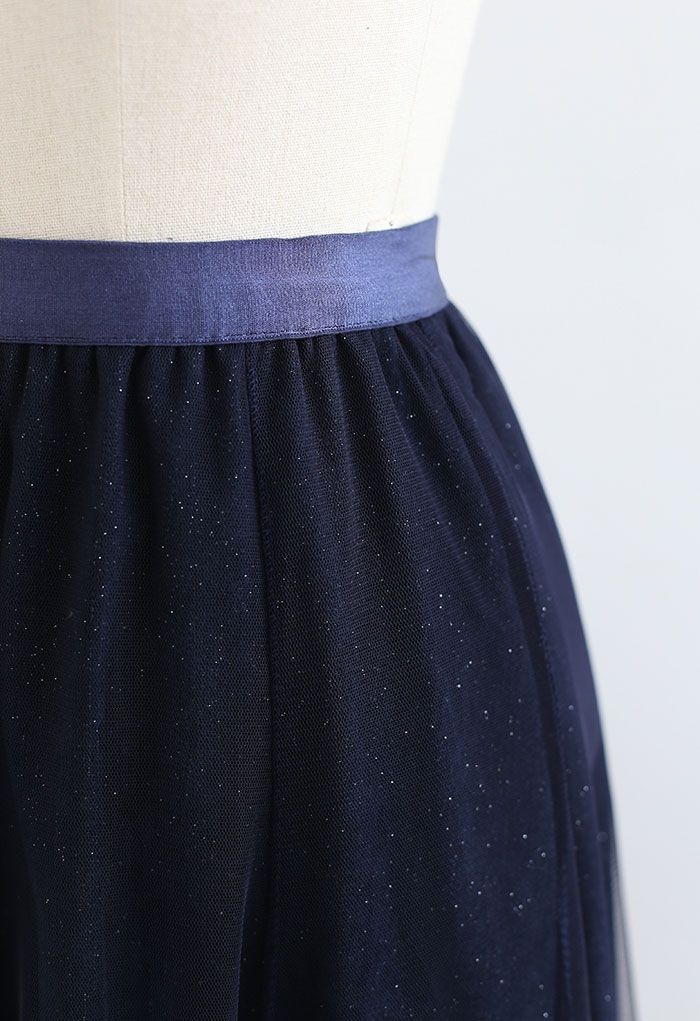 My Secret Garden Tulle Maxi Skirt in Glitter Navy