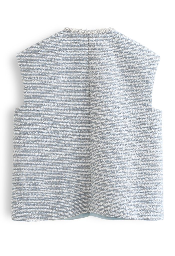 Pearly Edge Pocket Tweed Vest Jacket in Blue