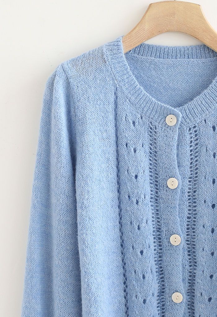Hollow Out Fuzzy Knit Cardigan in Blue - Retro, Indie and Unique Fashion