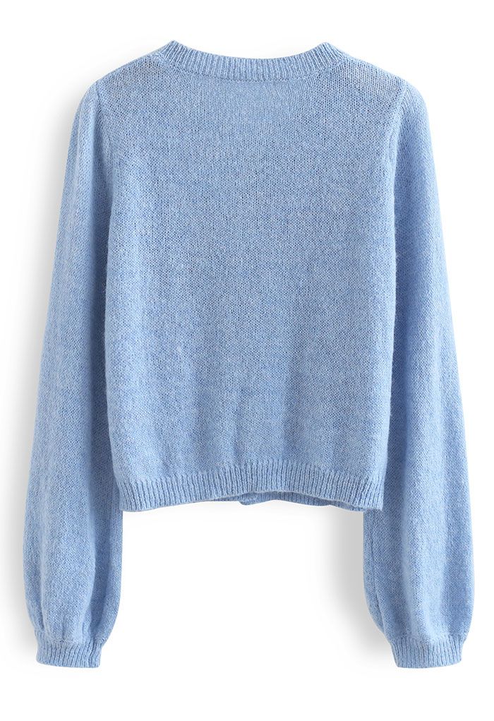 Hollow Out Fuzzy Knit Cardigan in Blue - Retro, Indie and Unique Fashion