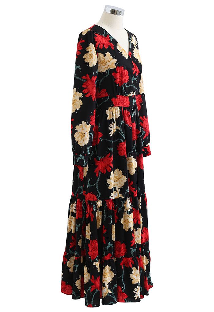 Passionate Blossom Frilling Wrapped Maxi Dress