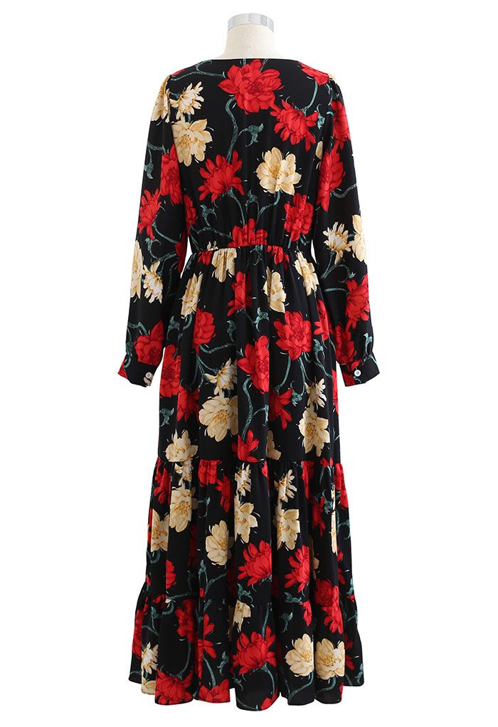 Passionate Blossom Frilling Wrapped Maxi Dress - Retro, Indie and ...