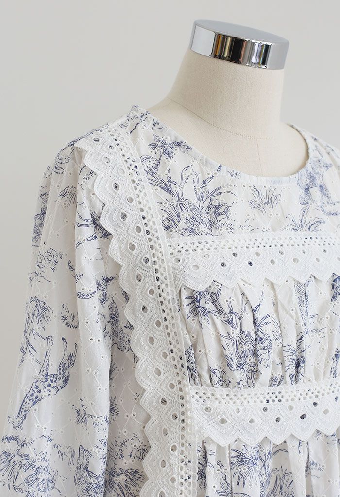 Scenery Printed Embroidered Smock Top - Retro, Indie and Unique Fashion