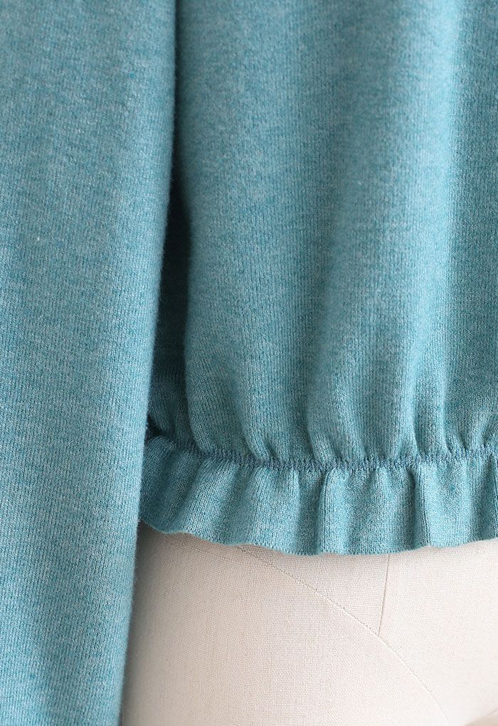 High Neck Ruffle Crop Knit Sweater in Teal - Retro, Indie and Unique ...