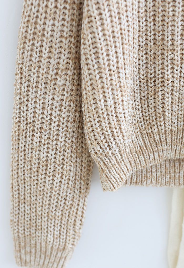 Self-Tie Open Back Rib Knit Sweater - Retro, Indie and Unique Fashion