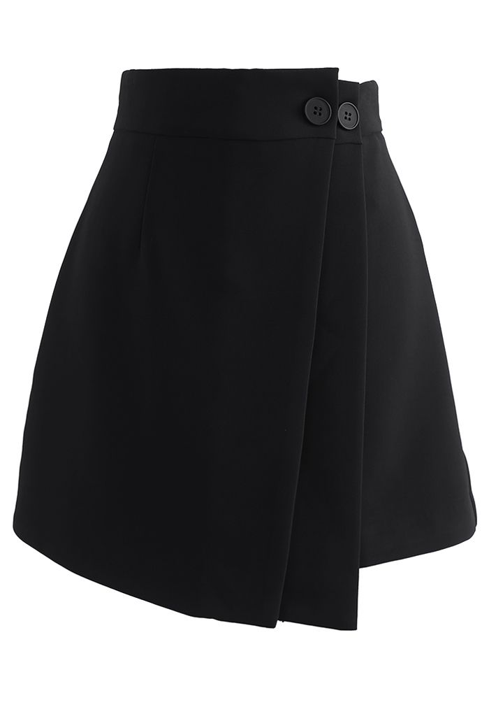 Double Flap Buttoned Mini Skirt in Black - Retro, Indie and Unique Fashion