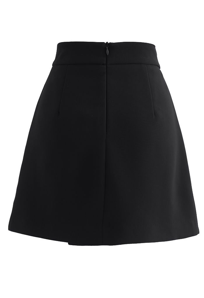 Double Flap Buttoned Mini Skirt in Black - Retro, Indie and Unique Fashion