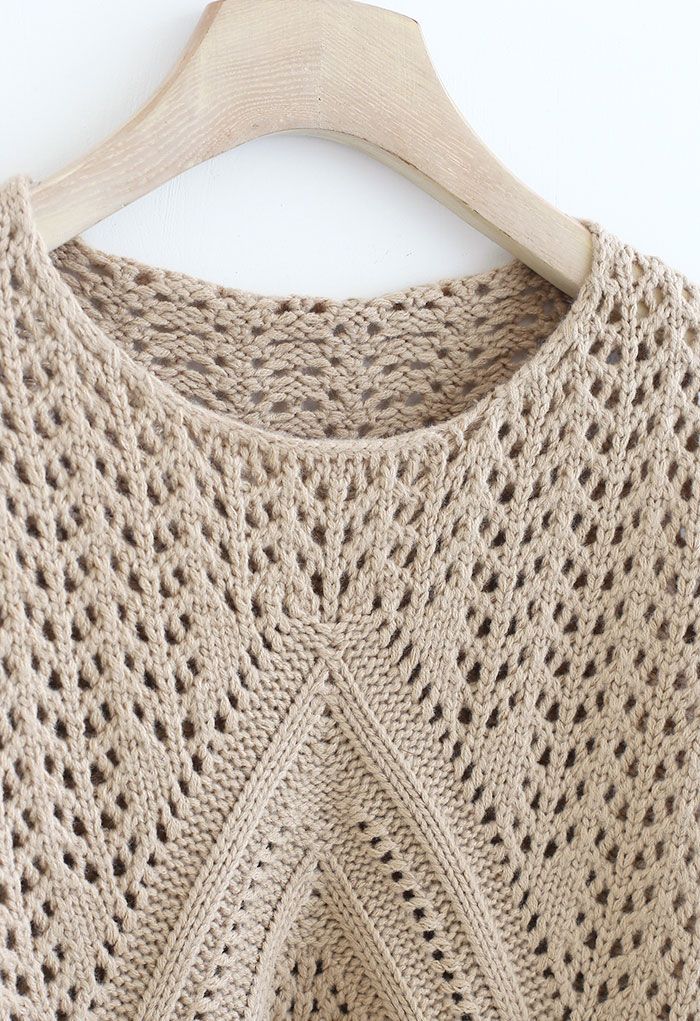 Hollow Out Chunky Knit Sweater in Tan
