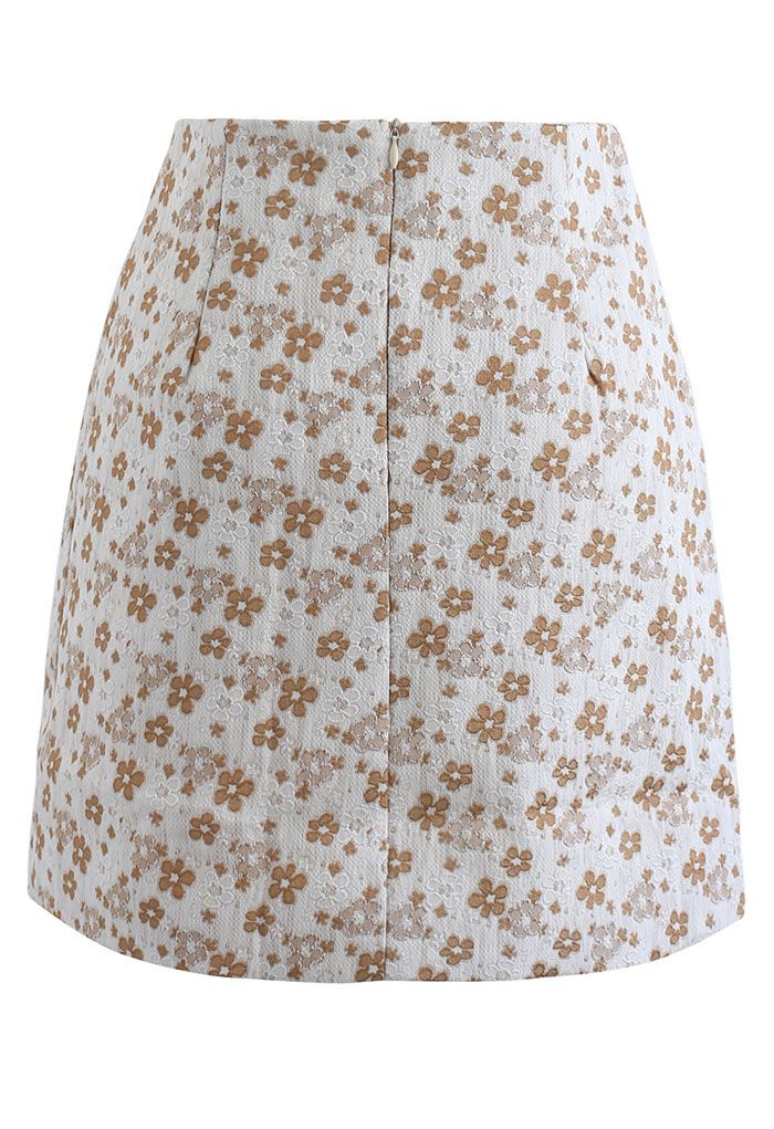 Floret Jacquard Mini Bud Skirt in Orange - Retro, Indie and Unique Fashion