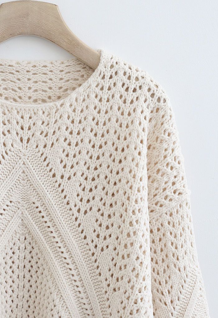 Hollow Out Chunky Knit Sweater in Ivory - Retro, Indie and Unique Fashion