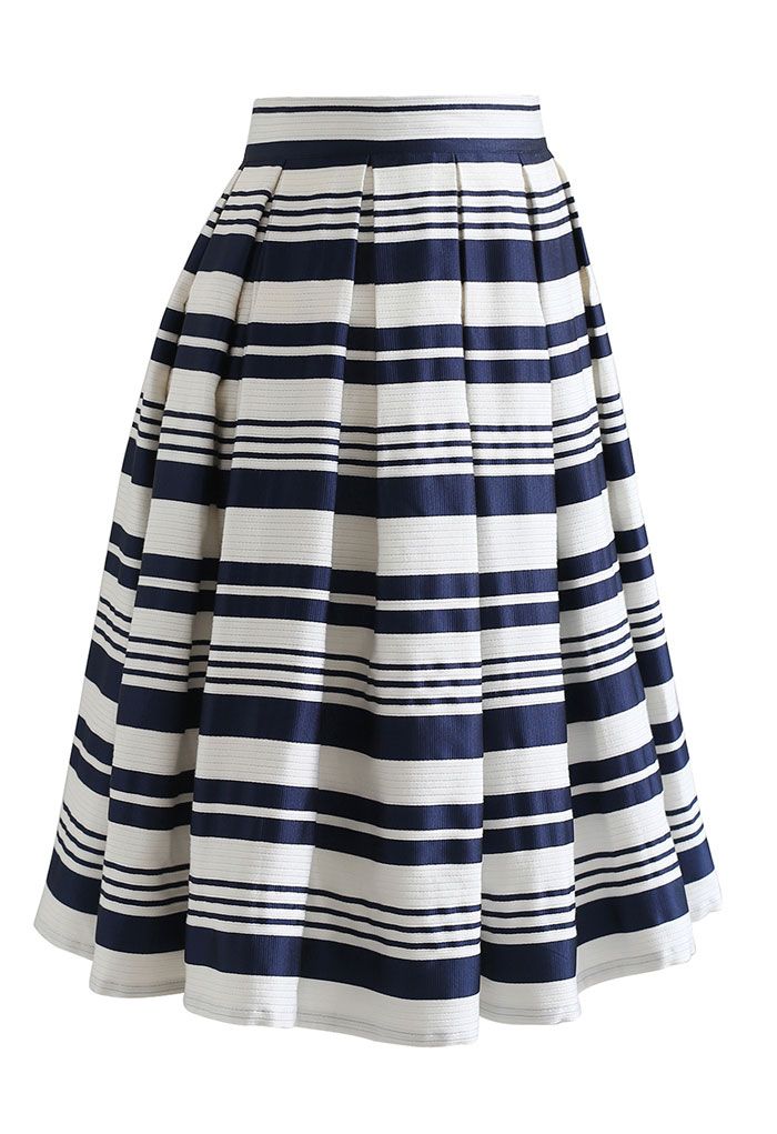 Bicolor Stripe Jacquard Pleated Skirt in Navy - Retro, Indie and Unique ...