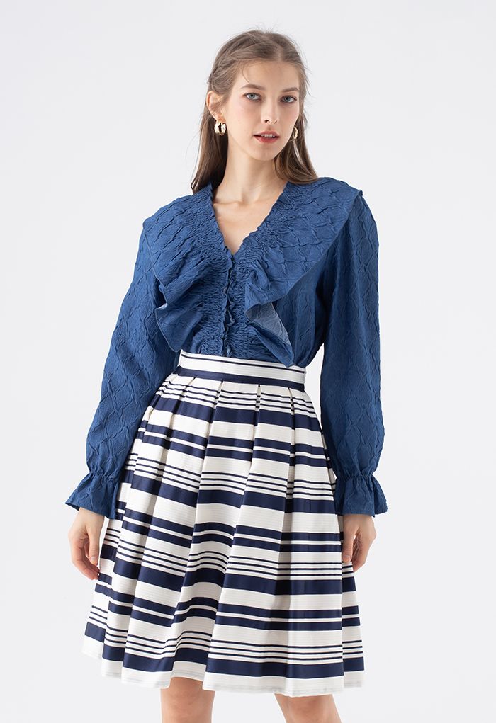 Bicolor Stripe Jacquard Pleated Skirt in Navy - Retro, Indie and Unique ...