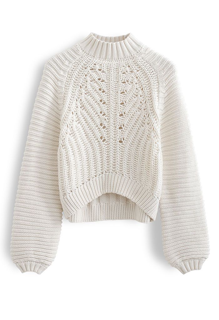 Exaggerated Ribbed High Neck Chunky Knit Crop Sweater - Retro, Indie ...