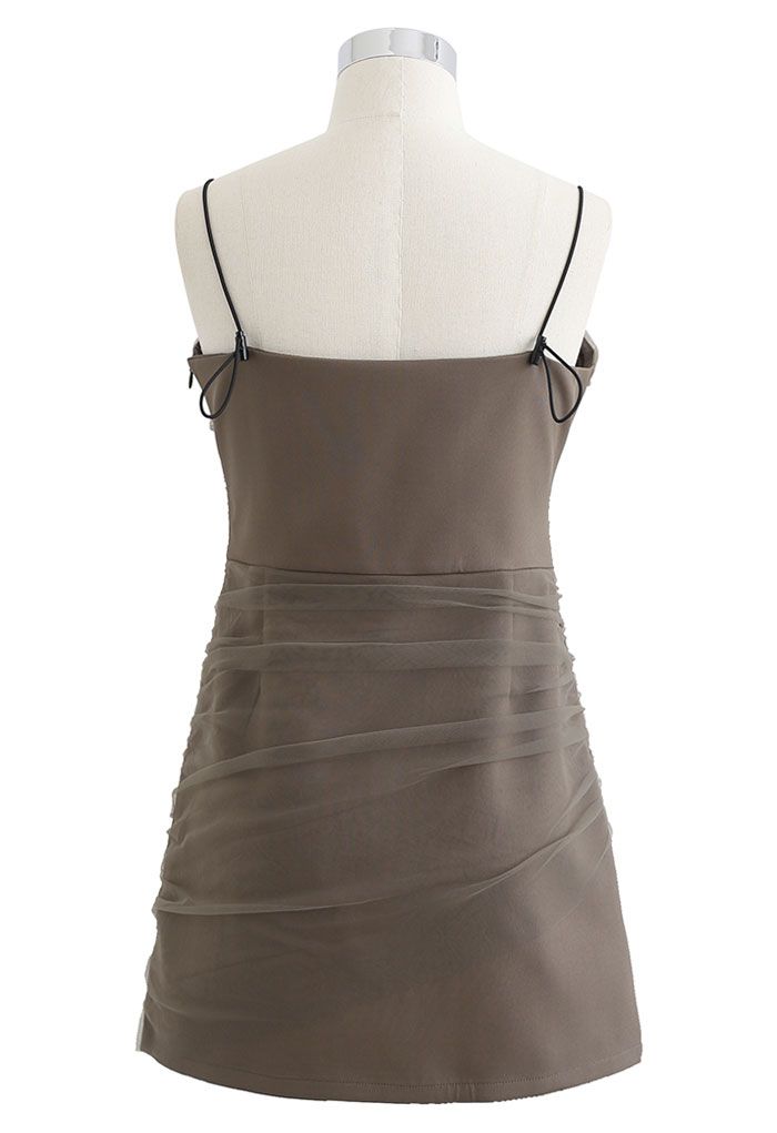 Mesh Ruched Front Cami Mini Dress in Olive