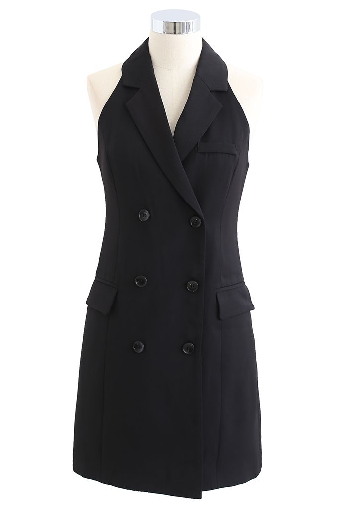 Double-Breasted Blazer Dress with Sweater Sleeve in Grey