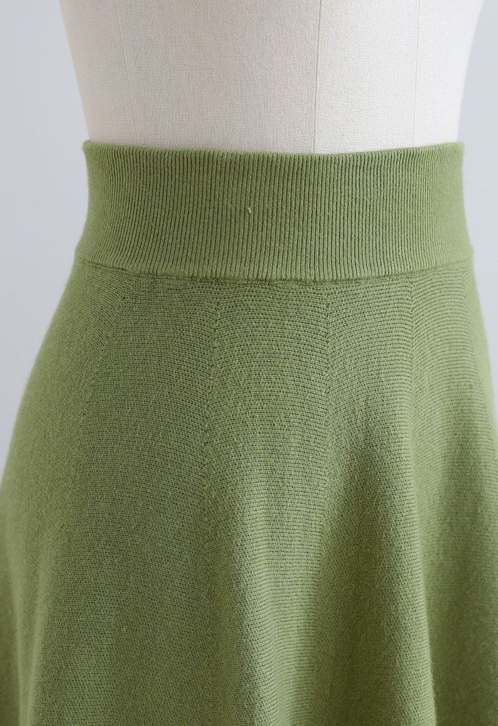 Fuzzy Soft Knit A-Line Midi Skirt in Green
