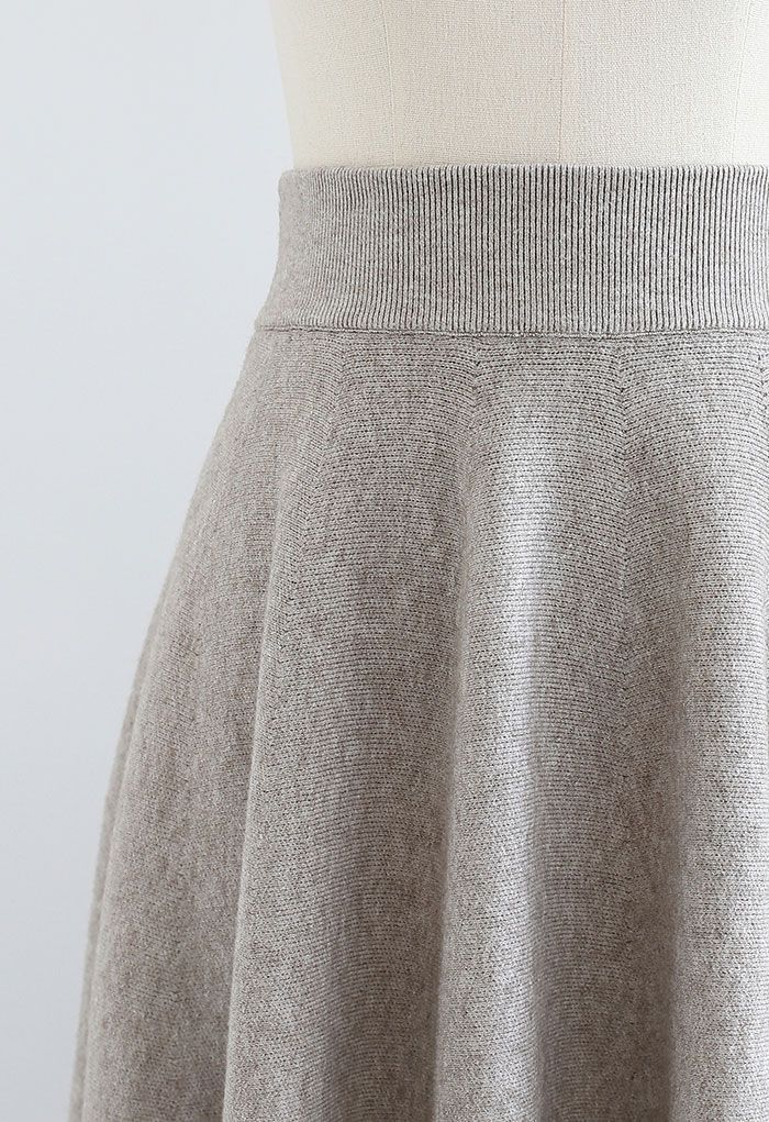 Fuzzy Soft Knit A-Line Midi Skirt in Linen