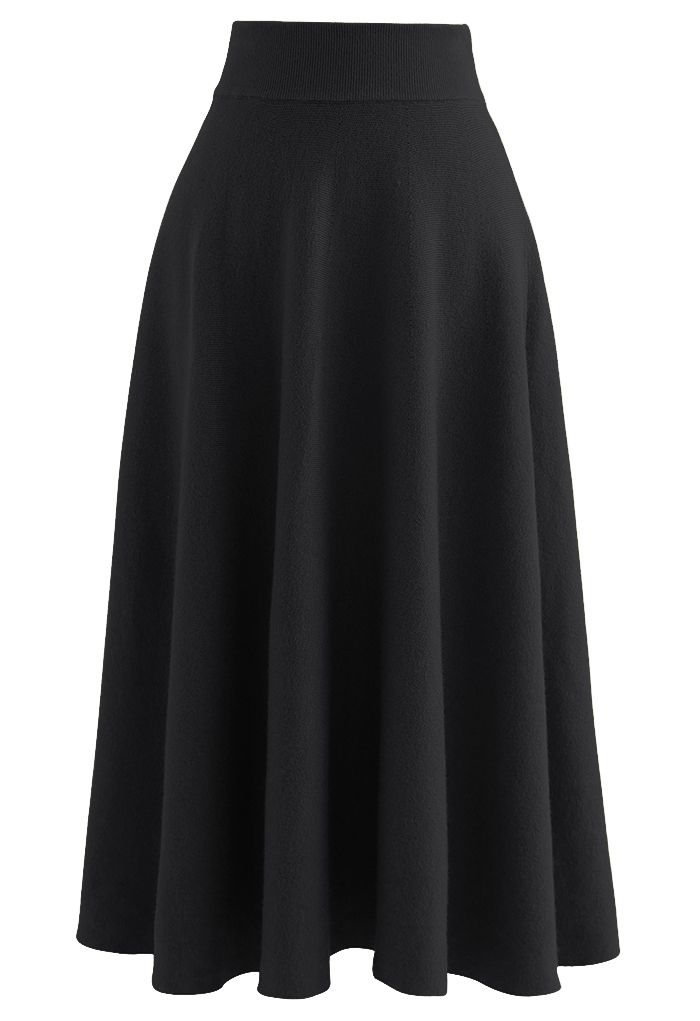 Fuzzy Soft Knit A-Line Midi Skirt in Black - Retro, Indie and Unique ...