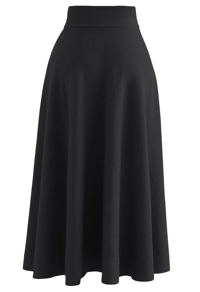 Fuzzy Soft Knit A-Line Midi Skirt in Black - Retro, Indie and Unique ...
