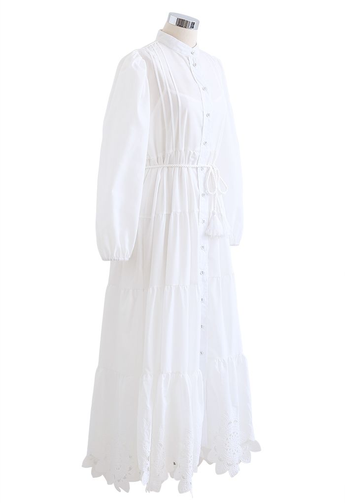 Flower Cutwork Cotton Maxi Dress in White - Retro, Indie and Unique Fashion