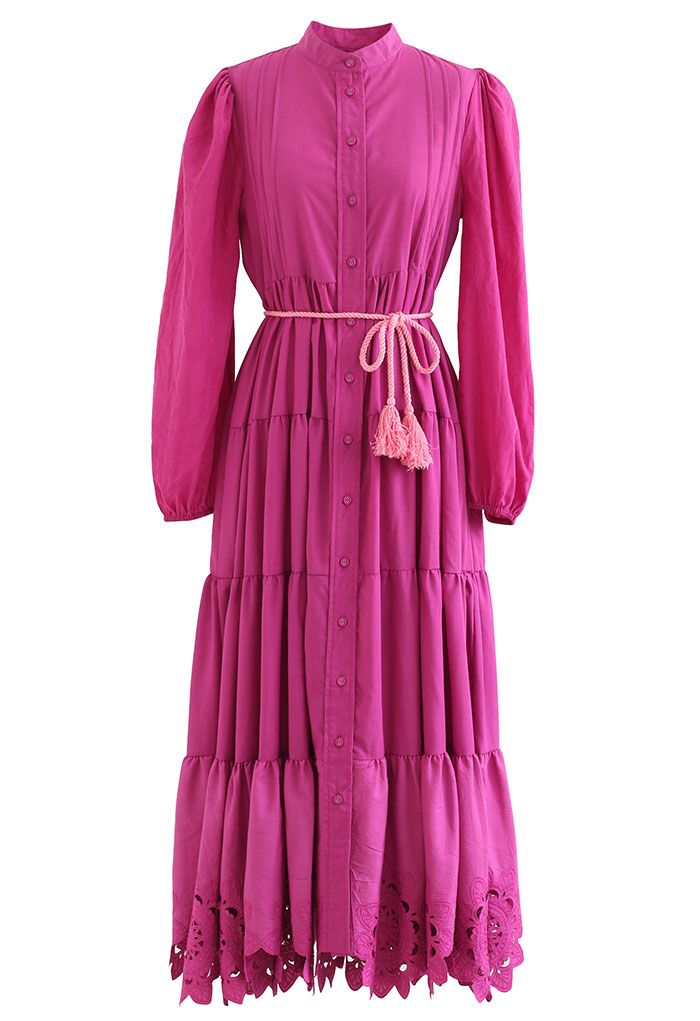 Flower Cutwork Cotton Maxi Dress in Hot Pink - Retro, Indie and Unique ...