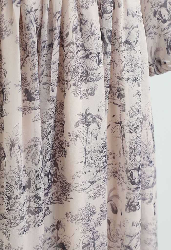 Zoo Land Print Cutout Chiffon Midi Dress