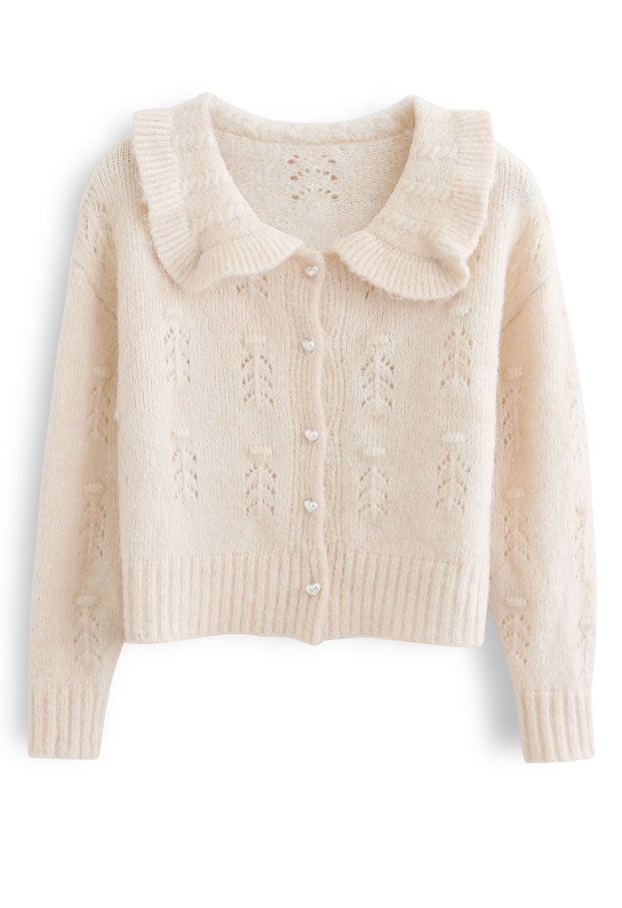 Peter Pan Collar Button Knit Cardigan in Cream - Retro, Indie and ...