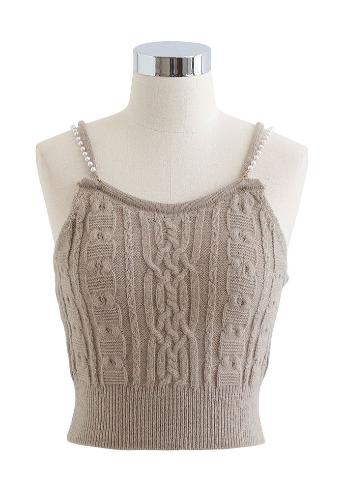 Cropped Braid Knit Cami Top and Sweater Sleeve Set in Linen