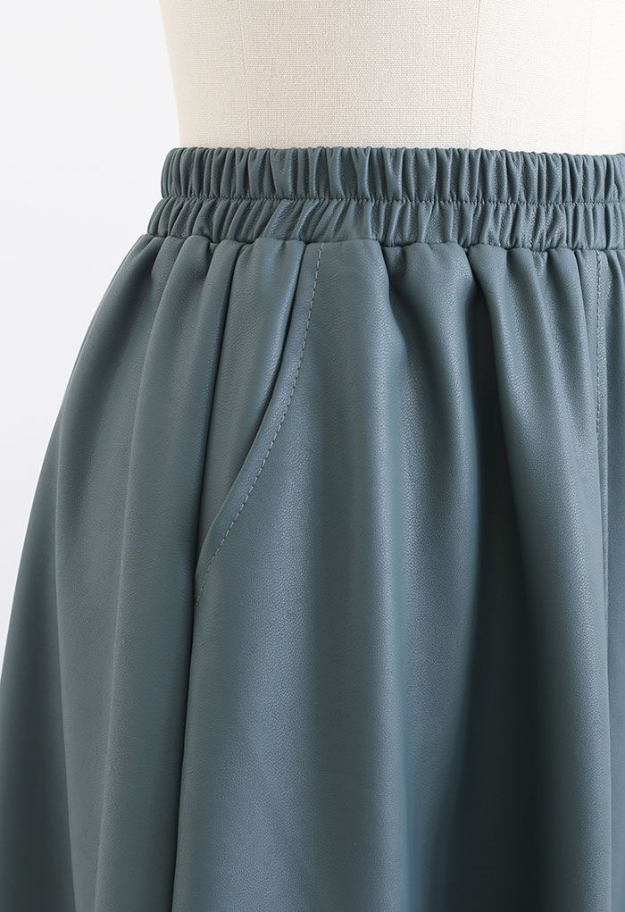 Faux Leather Side Pocket Midi Skirt in Teal - Retro, Indie and Unique ...