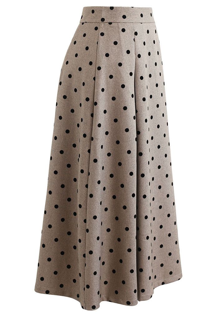 Polka Dot High Waist Midi Skirt in Sand - Retro, Indie and Unique Fashion