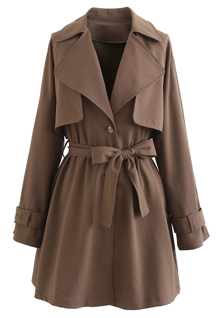 Storm Flap Button Down Mini Coat Dress in Brown