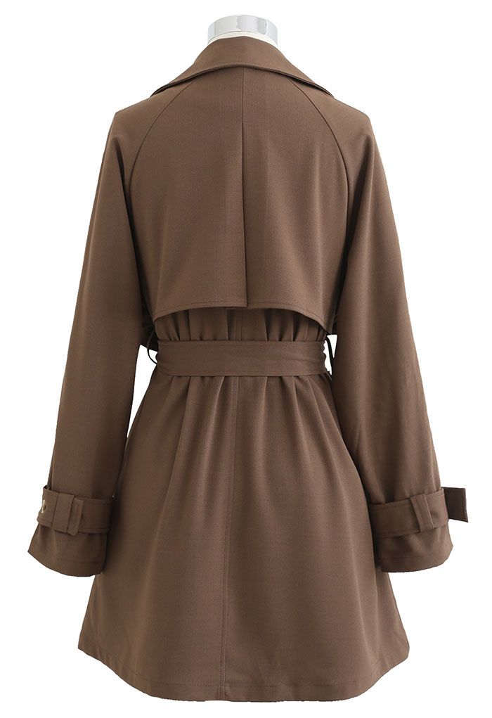 Storm Flap Button Down Mini Coat Dress in Brown