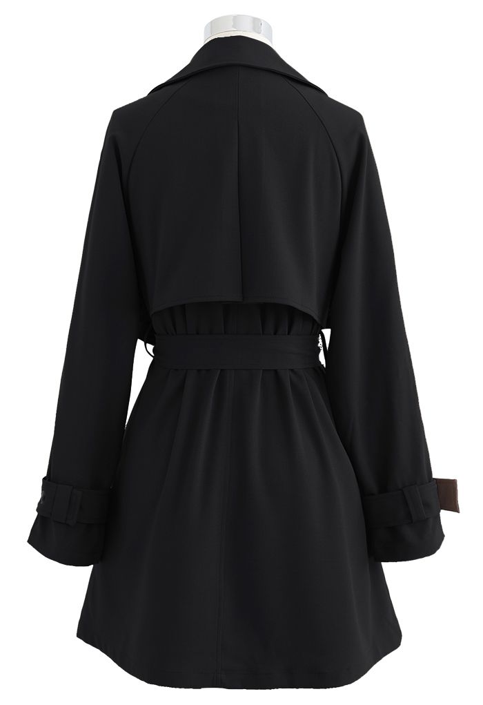 Storm Flap Button Down Mini Coat Dress in Black