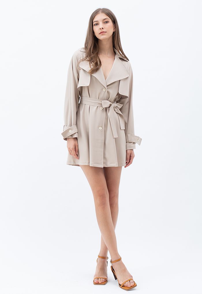 Storm Flap Button Down Mini Coat Dress in Sand - Retro, Indie and ...