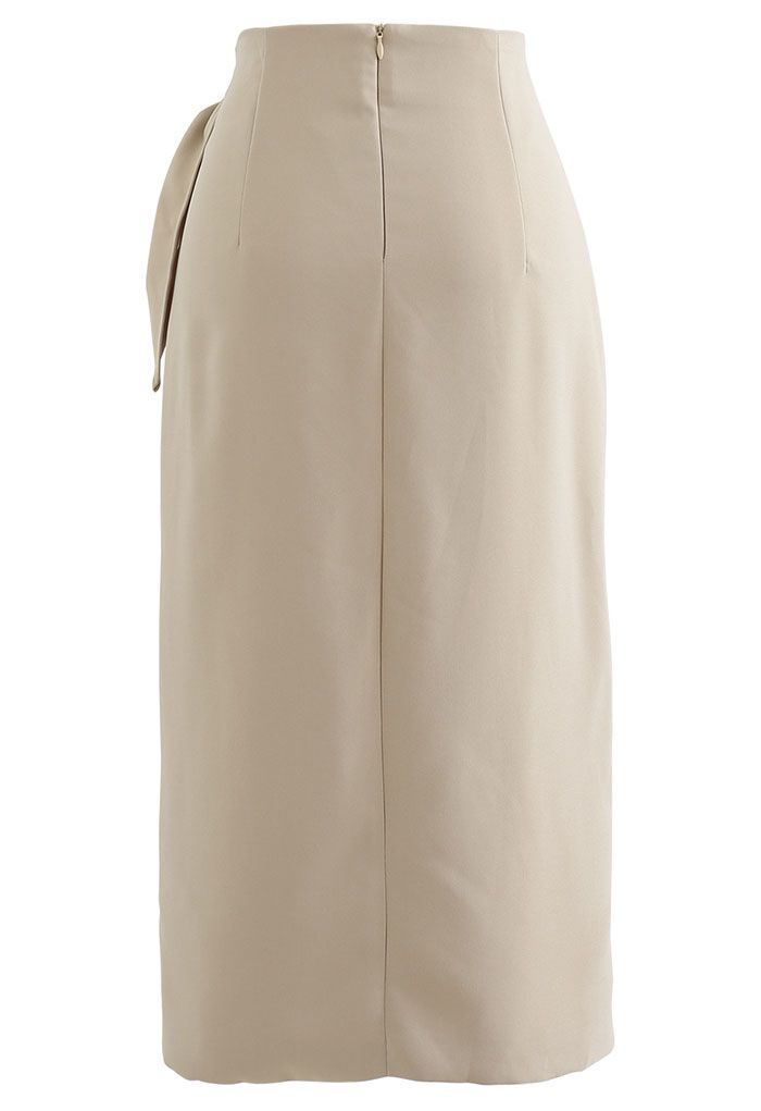 Flap Front Knot Side Midi Petal Skirt in Light Tan - Retro, Indie and ...