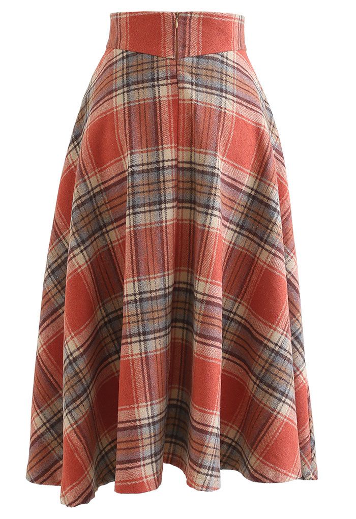 Multicolor Check Print Wool-Blend A-Line Skirt - Retro, Indie and ...