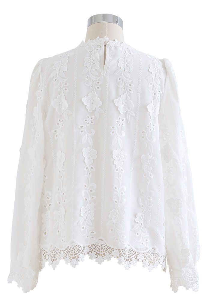 Embroidered Floral Eyelet Top in White - Retro, Indie and Unique Fashion