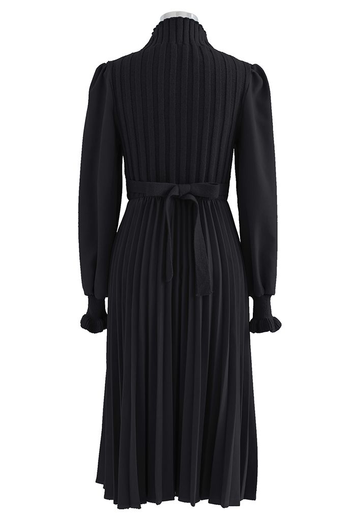 Cable Knit Spliced Pleated Midi Dress in Black - Retro, Indie and ...