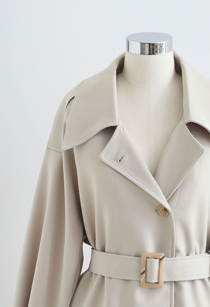 Button Down Belted Coat in Ivory - Retro, Indie and Unique Fashion