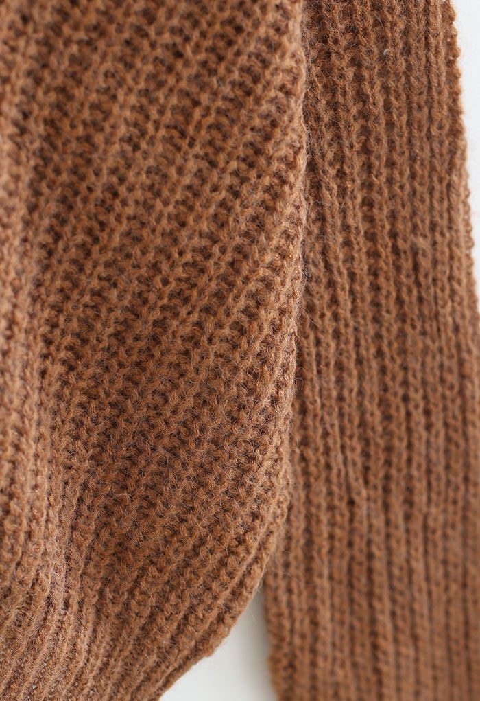 V-Neck Hollow Out Knit Sweater in Caramel