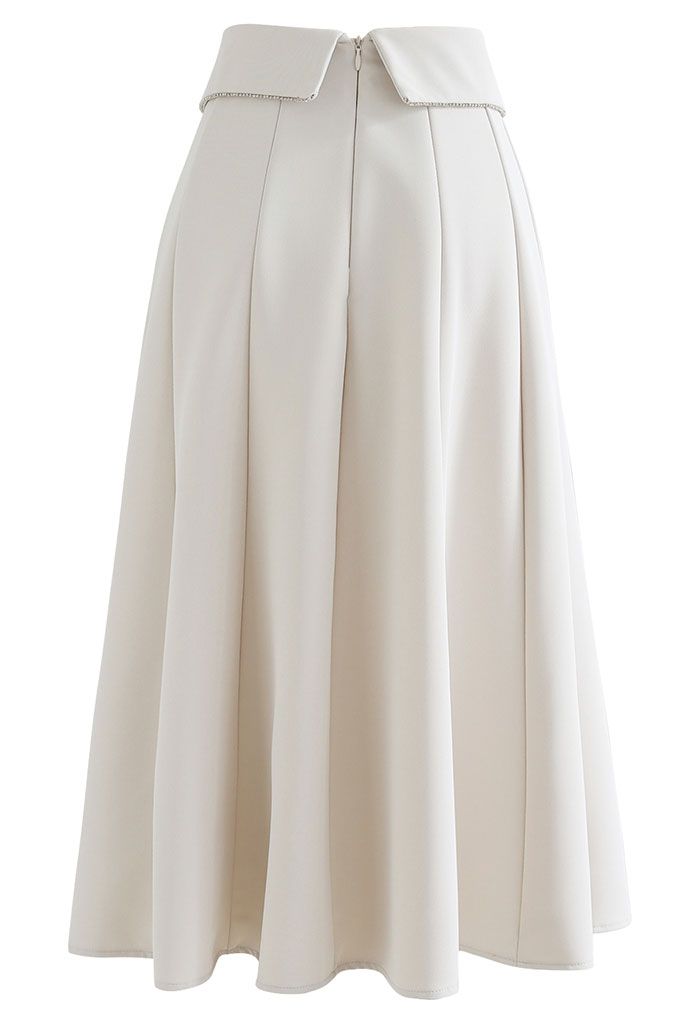 Crystal Flap Seam Detailing Midi Skirt in Ivory - Retro, Indie and ...
