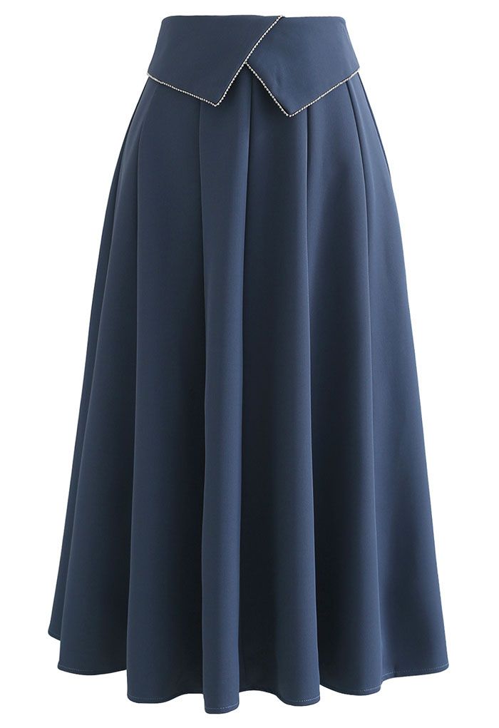 Crystal Flap Seam Detailing Midi Skirt in Dusty Blue - Retro, Indie and ...